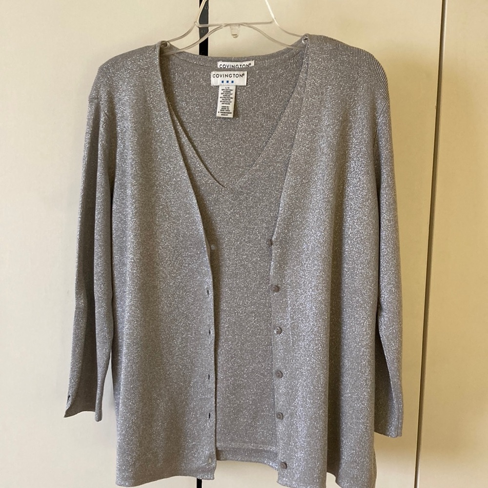 Two Piece set Silver Metallic Knits EUC